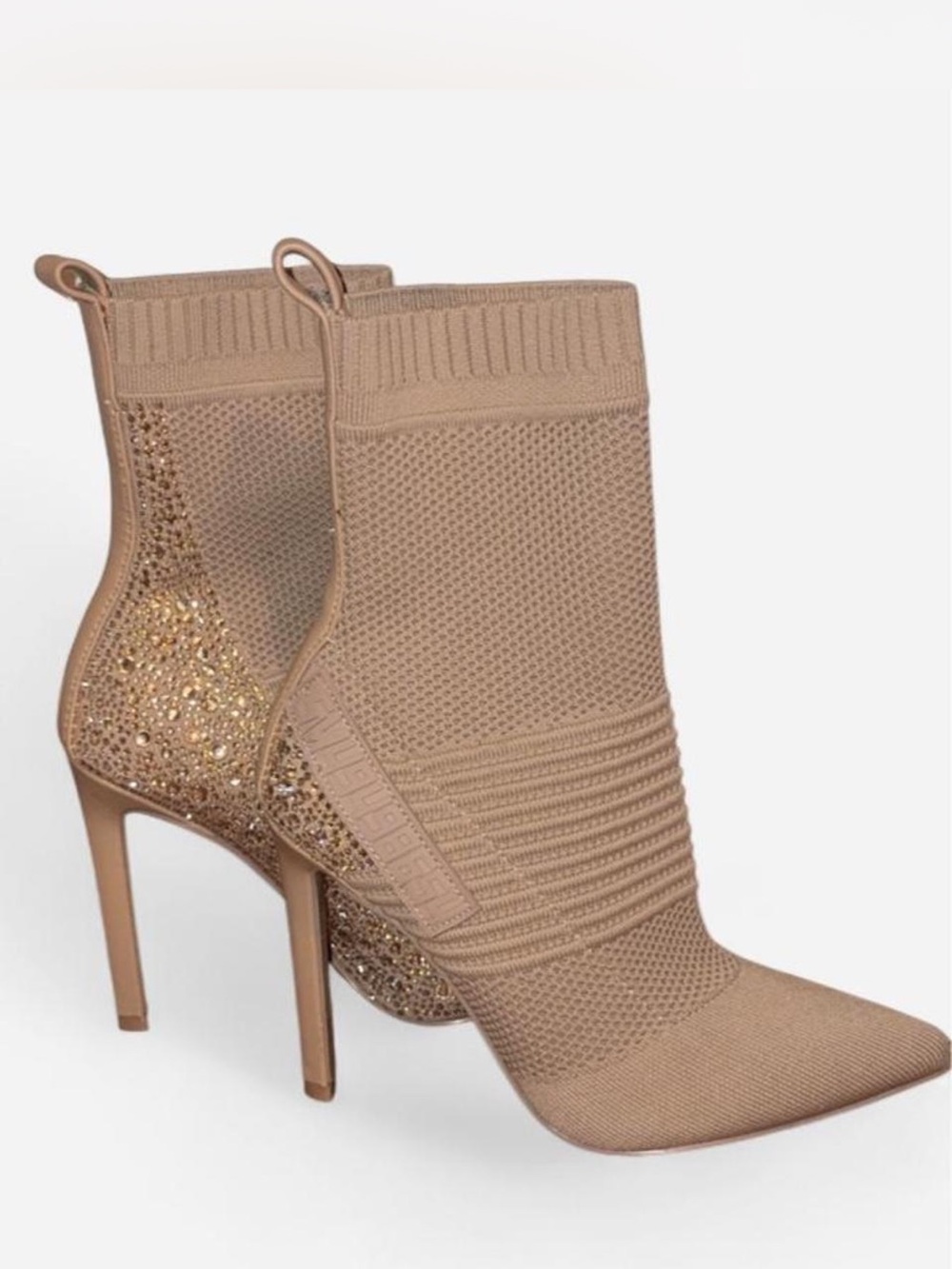 Steve Madden Maxwelle Rhinestone Crystal Knit Sock Booties Blush Nude Stiletto